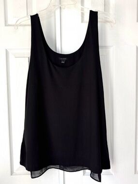ANN TAYLOR Black Sleeveless Blouse Size Large Rayon Flare Business Casual Lined